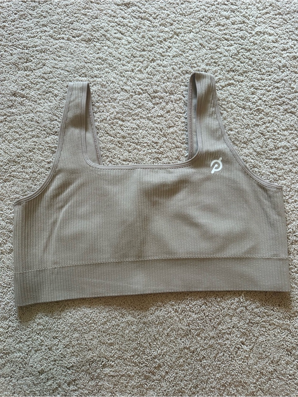 Peloton Ribbed Square-Neck Sports Bra in Taupe
